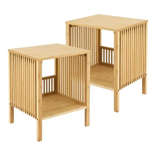 [en.casa] Beistelltisch 2er Set Varde - Elegante Wohnzimmertische aus Bambus - Beistelltische fürs Wohnzimmer, stilvolles Design und praktischer Stauraum mit Ablagefach, ideal für Bücher und Fernbedienungen, nachhaltig aus Bambus gefertigt.