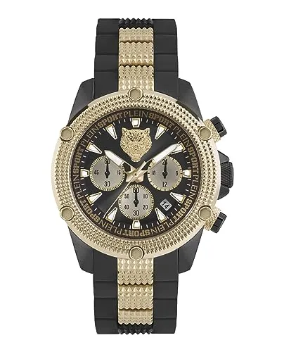 Plein Sport Hurricane Chronograph Gents 44mm Watch PSDBA0523 - Armbanduhr für Herren, 44mm Chronograph mit stylishen schwarzen Zifferblatt und robustem Silikonarmband, wasserdicht bis 50m - ideal für jeden Anlass.