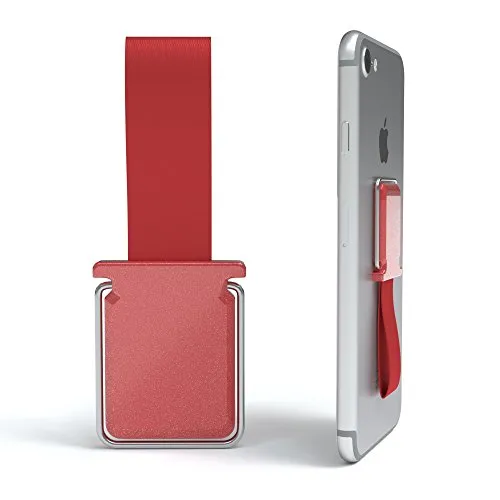 EAZY CASE Smartphone Fingerhalterung/Fingerhalter mit Standfunktion und Schlaufe I Handy Haltegriff, Fingerschlaufe, Finger-Halterung, Smartphonehalter, Selfie Handyhalter, 1 Metallclip Rot