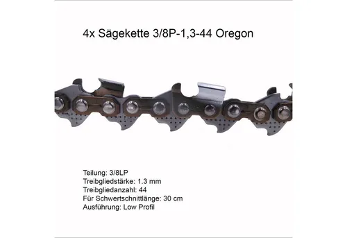 Oregon Sägekette VersaCut 3/8P 1.3 mm 44 TG - 91VXL (4 Stück) - 4 hochwertige Oregon Sägeketten VersaCut 3/8P 1.3 mm 44 TG - 91VXL für präzise Schnitte. Ideal für professionelle Anwendungen im Garten- und Landschaftsbau sowie in der Forstwirtschaft.