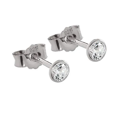 NKlaus PAAR 3,5mm Kelch Ohrstecker 925 Silber runde Ohrringe anlaufgeschützt Kristall Zirkonia weiß 2079