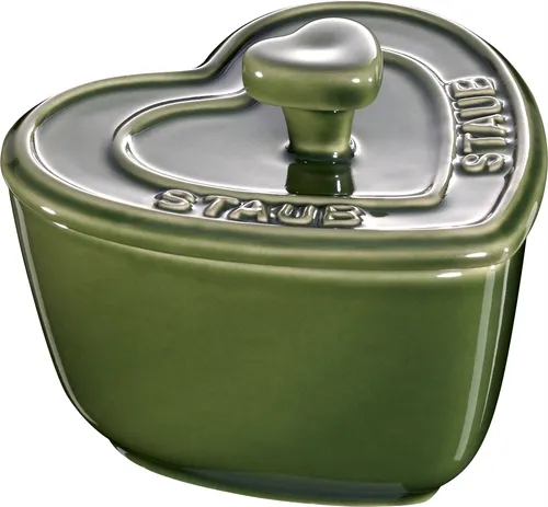 Staub Keramik XS Mini Cocotte Herz - Basilikumgrün 8 cm - Bräter aus hochwertiger Keramik, spülmaschinen- und mikrowellengeeignet. Ideal zum Kochen, Servieren und Schenken – perfekte Eleganz für jede Küche!