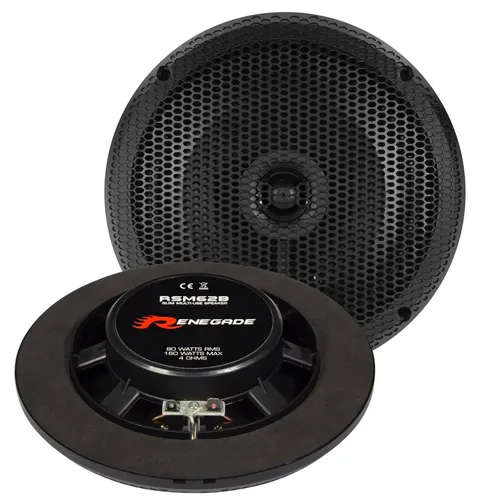 RSM62B Koaxial-Lautsprecher - Car-HiFi-Lautsprecher, spritzwassergeschützt und UV-beständig, ideal für Bad, Marine oder Outdoor mit 80 Watt RMS Leistung.