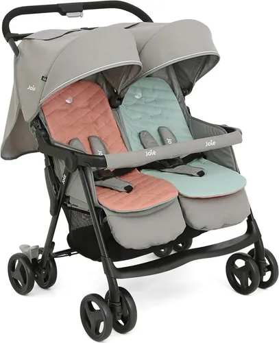 Joie Aire Twin Zwillingswagen - Geschwisterwagen in Nectar & Mineral - Praktischer Zwillingswagen für abenteuerlustige Eltern, leicht und wendig, ideal für zwei Kinder bis 15 kg. Komfortable, verstellbare Rückenlehnen und UV-Schutz bieten Sicherheit und Bequemlichkeit.