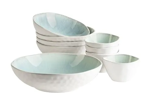 Mäser 934009 Serie Frozen, 9-teiliges Bowl Set aus Keramik - Edles 9-teiliges Salatschüssel Set aus handglasiertem Steinzeug im Vintage Look, ideal für vielseitigen Einsatz und spülmaschinenfest.