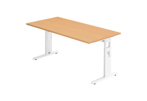 Bümö Schreibtisch Serie-O Rechteck 160 x 80 cm Buche Weiß - Hochwertiger Schreibtisch mit höhenverstellbarem Design von 65 bis 85 cm. Ideal für ergonomisches Arbeiten, stabil und pflegeleicht. Perfekt für Büro und Homeoffice!