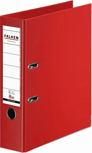 Falken Aktenordner Chromocolor A4 80mm rot - Ordner für DIN A4 mit edler Leinenprägung und hochwertiger Qualitätshebelmechanik, ideal für eine stilvolle und langlebige Organisation von Dokumenten.