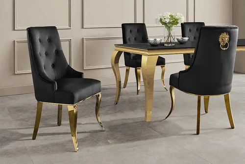 riess-ambiente Esszimmerstuhl MODERN BAROCK DELUXE schwarz / gold - Samt, Edelstahl, mit Löwenkopf (Einzelartikel, 1 St), Polsterstuhl mit Knopfheftung-ideal für glamouröse Küchen & Wohnzimmer