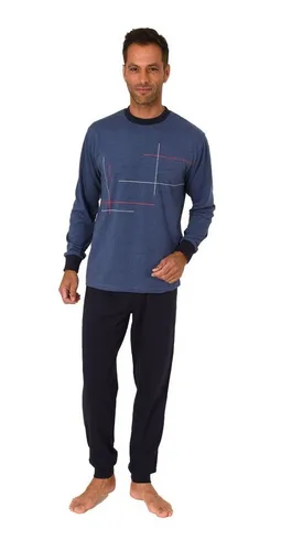 Normann Pyjama Normann Herren langarm Schlafanzug Pyjama mit Bündchen und Frontprint