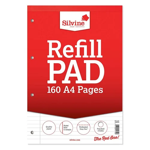 Silvine A4 Nachfüllung Pad Finte & Rand Notizblock (A4RPFM) 160 Pages 8mm