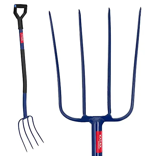 KADAX Heugabel mit D-Griff und Stahlzinken - Gartengabel mit 4 robusten Zinken für effizientes Heuwenden und Auflockern des Bodens. Ideal für Gartenarbeit und Gemüseanbau, sorgt für eine bequeme Körperhaltung.