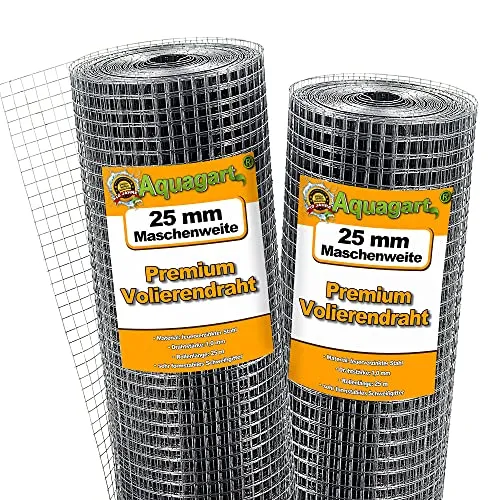 Aquagart® Volierendraht 25mm – Robustes Drahtgitter für vielseitige Anwendungen - Maschendraht für Volieren, Zäune und Beete. Feuerverzinkt, langlebig und rostfrei. Ideal für Innen- und Außenbereich mit einfacher Verarbeitung und hoher Belastbarkeit.