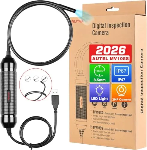 Autel MaxiVideo MV108S Digitale Inspektions Kamera, Neuere Ver der MV108, 8.5 mm USB Industrie Endoskop, IP67 Wasserdicht, 1920P HD Endoskop Kamera, 39.37 Zoll Flexible Kabel Schlangen Kamera