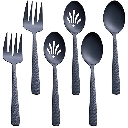 FULLYWARE Servierutensilien-Set, 24,1 cm, Edelstahl, großer Servierlöffel und Serviergabel, mattes Schwarz