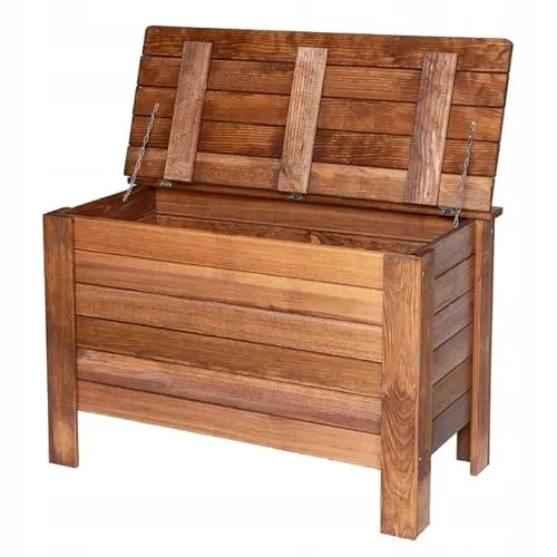 STOLMAK Gartenbox 80x52x40 cm Braun Kiefernholz Massiv Auflagenbox Kissenbox Gartentruhe Holztruhe Aufbewahrungsbox Truhe Kiste 166 l