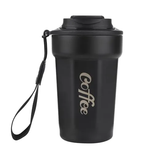 Sitayakuma Kaffeebecher to go Thermobecher Edelsthal 316, 480ml Auslaufsicher Kaffeebecher mit Deckel Travel Mug Personalisiert, Thermos Mug Auto Isolierbecher für Kaffee, Wasser und Tee - Schwarz