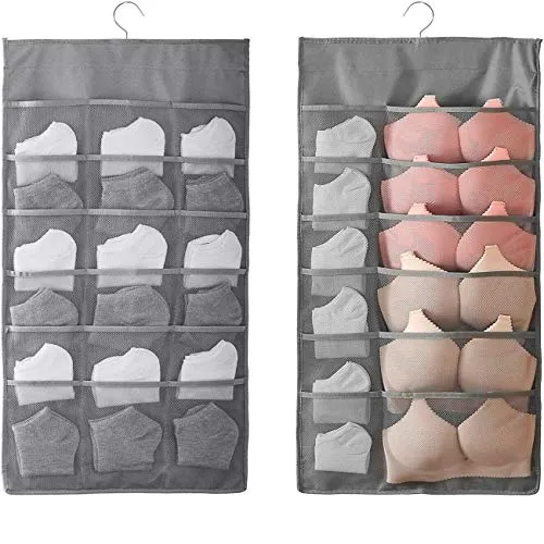 Copiel 2PCS Kleiderschrank Hängend Organizer für Unterwäsche Socken BHS mit 30 Taschen, Faltbar Stoff Hängeorganizer Hängende Lagerung Faltbar Platzsparend für Wand Tür Wandschrank