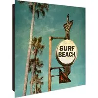 Banjado Großer Schlüsselkasten Glas 30x30cm Schwarz Scharnier Links 50 Haken Beschreibbar Magnetisch Motiv Surf Beach