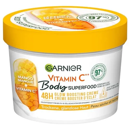 Garnier Nährende Körperpflege für fahle und trockene Haut, Body Butter mit Mango und Vitamin C, Für bis zu 48 Stunden Feuchtigkeit, Body Superfood, 1 x 380 ml