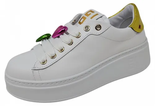 Gio+ Damen Sneaker in Weiß, Größe 37 - Stylische Damen Sneaker in combi white, aus hochwertigem Leder mit flachem Absatz und Schnürverschluss – ideal für jeden Anlass!