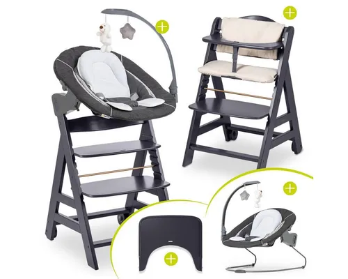 Hauck Hochstuhl Beta Plus Dark Grey mit Newborn Set Deluxe - Der Hauck Hochstuhl Beta Plus ist ein mitwachsender Babystuhl ab Geburt. Mit ergonomischem Neugeborenen-Aufsatz, verstellbarer Rückenlehne und umfassendem Zubehör bietet er höchsten Komfort und Sicherheit für Dein Kind.