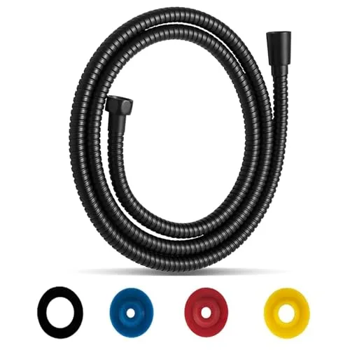 Duschschlauch Schwarz Edelstahl Brauseschlauch 1,5M/59IN Verdrehschutz Universal Duschschlauch Flexibel, Standard 1/2
