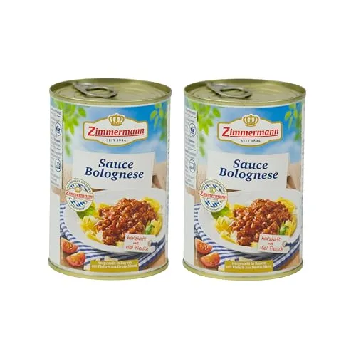 Food-United BOLOGNESE-SAUCE-SOßE 2x400ml Dose | tafelfertig | verzehrfertig | herzhaft | von ZIMMERMANN | mit viel Fleisch und Gemüse