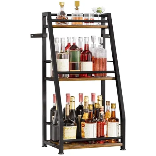 Yorbay 3-Stöckiges Freistehendes Weinregal mit Geländer - Modernes Weinregal aus Metall und Holz, ideal für die stilvolle Präsentation Ihrer Weinsammlung in Bar, Küche oder Esszimmer. Robust, stabil und mit verstellbaren Beinen für optimalen Halt.