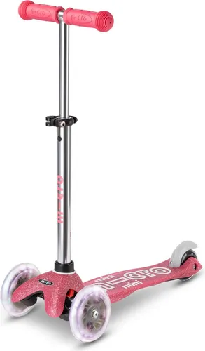 Mini Micro Deluxe Fairy Glitter LED Roller Rosa - Roller für Kinder (2-6 Jahre), mit batteriefreien LED-Rädern für zusätzlichen Spaß. Schweizer Design, höhenverstellbar und ideal zur Verbesserung von Gleichgewicht und Koordination.