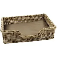 Kobolo Hundekorb aus Stabilem Rattan Geflochten mit Kissen Gr M 81Lx62B cm