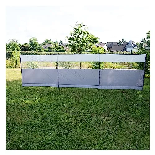 Windschutz mit Stahlstangen 500x140cm mit Heringsplatten mit Sichtfenster - Sichtsschutz mit Heringen Abspannseilen Schutzwand mobil Leichter Aufbau - Variabler Aufbau - Ankerplatte