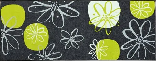 Erwin Müller Fußmatte Koblenz, Schmutzfangmatte, Fußabtreter rutschhemmend, Blumenmotiv grau/grün Größe 60x180 cm - robust, langlebig, pflegeleicht, für Fußbodenheizung geeignet