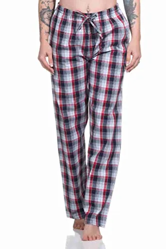 Normann Damen Schlafanzug Pyjama Hose lang gewebt aus Baumwolle - ideal zum relaxen, Farbe:dunkelgrau, Größe:44-46