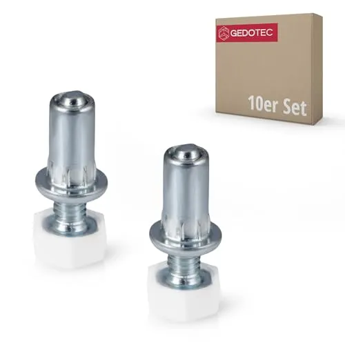 Gedotec verstellbare Möbelfüße M6 Verstellschraube höhenverstellbar Stahl verzinkt | 10 Stück Nivellierfüße - Möbelschrauben mit Einschlagmutter | M6 x 31 mm | Tragkraft: 200 kg | Maschinenfüße