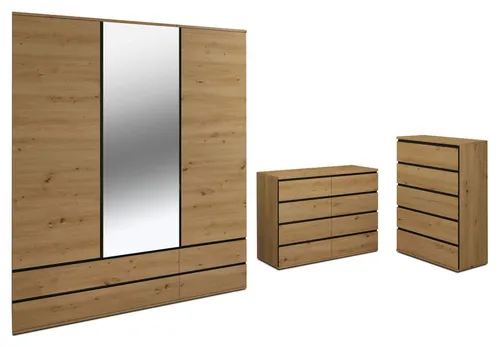 Produktbild Schlafzimmer-Set Naxos 3tlg. Kleiderschrank & Kommode in artisan Eiche schwarz matt