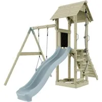OutdoorToys Spielturm - Spielturm aus stabilem Holz in eisblauer Farbe, ideal für Kinder ab 3 Jahren. Perfekt für den Garten und fördert die motorischen Fähigkeiten.