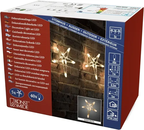 LED Lichtervorhang mit 5 Acrylsternen - Lichterketten für Weihnachten, 40 warmweiße LEDs, energiesparend und ideal für stimmungsvolle Außenbeleuchtung.