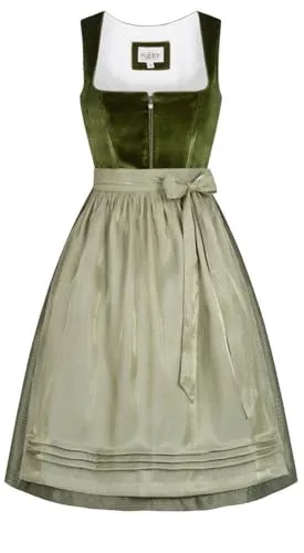 Nübler Dirndl Midi Damen - Kamila Grün, 2-teilig inkl. Kleid und Schürze - Dirndl für Damen, hochwertiges 2-teiliges Set mit eleganter Schürze, ideal für Oktoberfest und festliche Anlässe, taillierter Schnitt und modische Details.