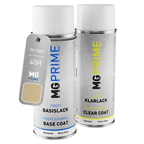Produktbild MG PRIME Autolack Sprühdosen Set für Opel 40H / 4PU Papyrus Metallic Basislack Klarlack Spraydose 400ml
