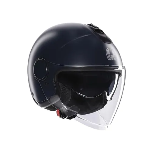 AGV ETERES E2206 Motorrad Jet-Helmet, Unisex, Matt Ottanio, XS - Motorradhelm mit kratzfestem Visier und integrierter Sonnenblende, ideal für Brillenträger und mit anpassbarer Belüftung für maximalen Komfort.