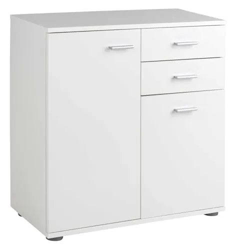Kommode Sideboard SOLO, weiß, 2 Schubladen, 2 Türen - Schubladenkommode mit 3-fach höhenverstellbarem Einlegeboden für optimale Anpassung an Ihre Bedürfnisse. Ideal für die Aufbewahrung von Ordnern und Büromaterial.