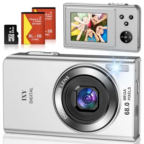 Digitalkamera 68MP 4K - Kompaktkamera mit 16X Digitalzoom - Digitale Kompaktkamera mit 68MP und 4K HD-Videoauflösung, ideal für scharfe Bilder und Videos. Tragbar und perfekt für Anfänger, inklusive 64GB SD-Karte.