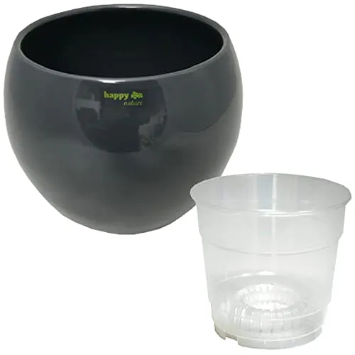 happy nature Set2 Keramik Orchideentopf Menorca anthrazit Ø 16 H 13.5 + Kulturtopf