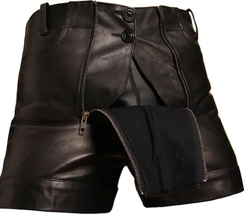 Bockle® Pants Lederhose Shorts Schwarz Herren W33/L30 - Lederhosen für Herren aus weichem Aniline Leder, mit verstellbaren Lederbändern für perfekten Sitz. Ideal für sonnige Tage und lässige Outfits.