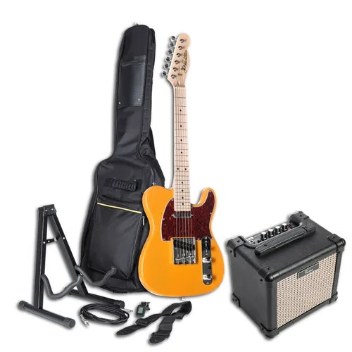 E-Gitarren Set für Anfänger J & D TL-MINI BSB + EG-10AM - Komplettes E-Gitarren Set für Einsteiger: J & D TL-MINI BSB im Butterscotch Blonde Finish mit zwei Alnico Tonabnehmern und Fame EG-10AM Verstärker. Ideal für den unkomplizierten Einstieg ins Gitarrenspiel.
