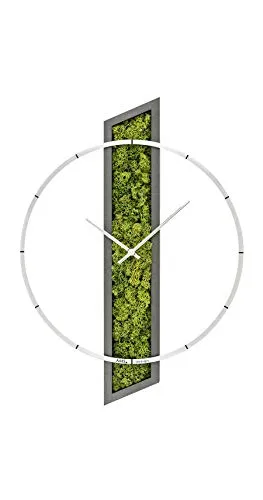 Moderne Wanduhr mit Aluminium Ring - AMS Modell: 9605 - Wohnaccessoires mit handgefertigtem Moos für ein gesundes Raumklima und 5 Jahre Frische-Garantie, pflegefrei und schallabsorbierend.