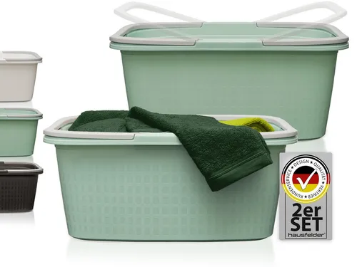 Hausfelder Wäschekorb Set 2x Wäschewanne 35l - Praktisches Set aus 2 Wäschewannen in Jadegrün, mit klappbaren Henkeln für einfachen Transport und 35 Liter Fassungsvermögen – ideal für die gesamte Familie.