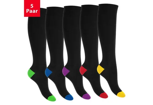 Footstar Langsocken Kinder Baumwoll Kniestrümpfe (5 Paar) abgesetzte Ferse/Spitze