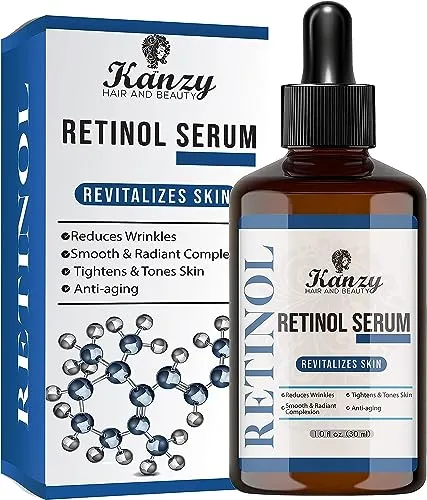 KANZY Retinol Serum 2.5% für Gesicht Bestes Anti-Aging feuchtigkeitsspendende Serum Gesichtspflege gegen Falten & Altersflecken mit Hyaluronsäure, Vitamin C, A & E, Jojobaöl & Aloe Vera - 30ml