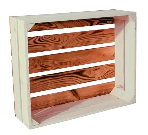 CHICCIE 3 Set Holzkiste Grete 50x40x15cm - Geflammt Weiß Dekokiste Weinkiste